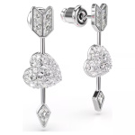 Idyllia drop earrings Mixed cuts, Heart with arrow, White, Rhodium plated